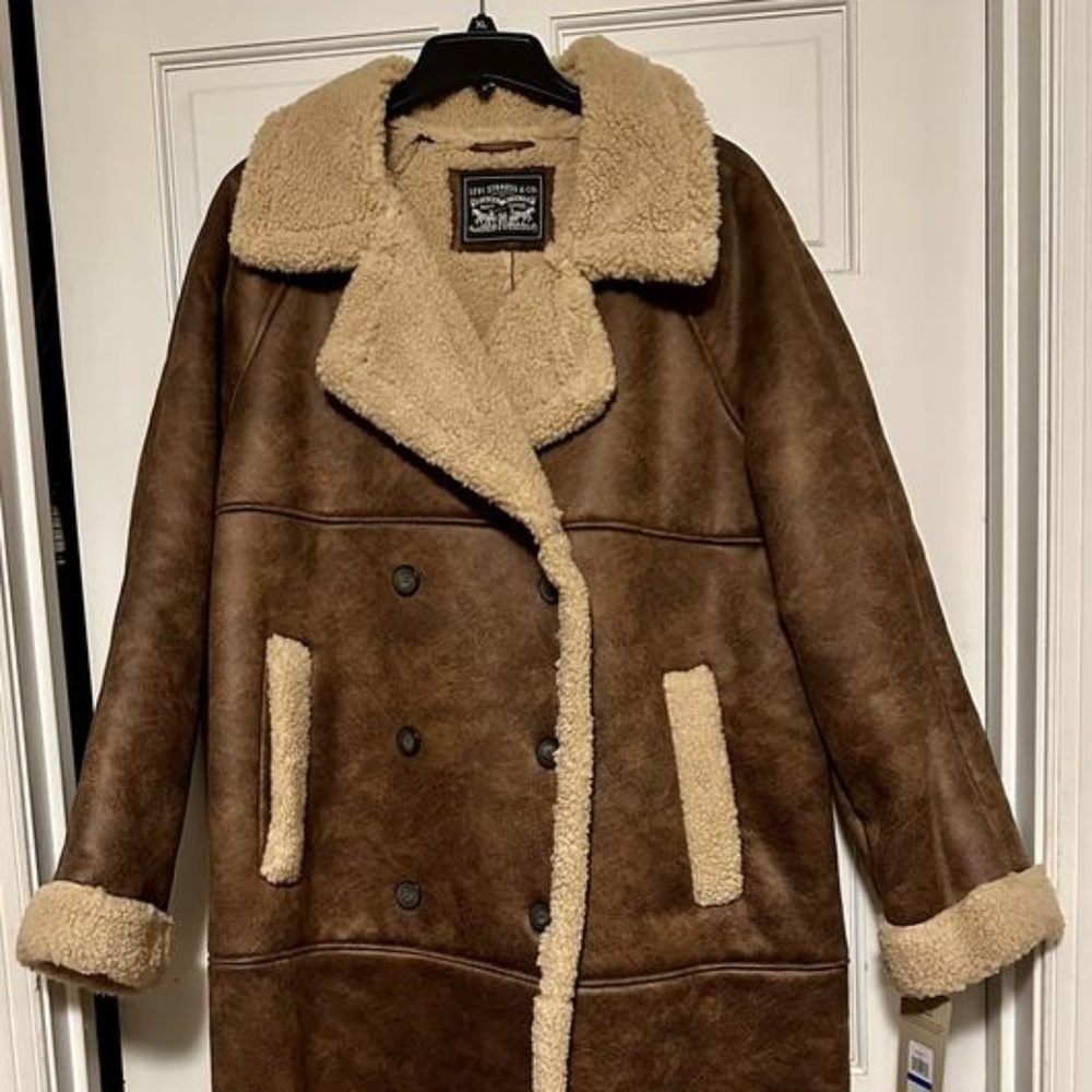 NEW Levi's womens Faux Shearling Long Coat sz L - Picture 4 of 6